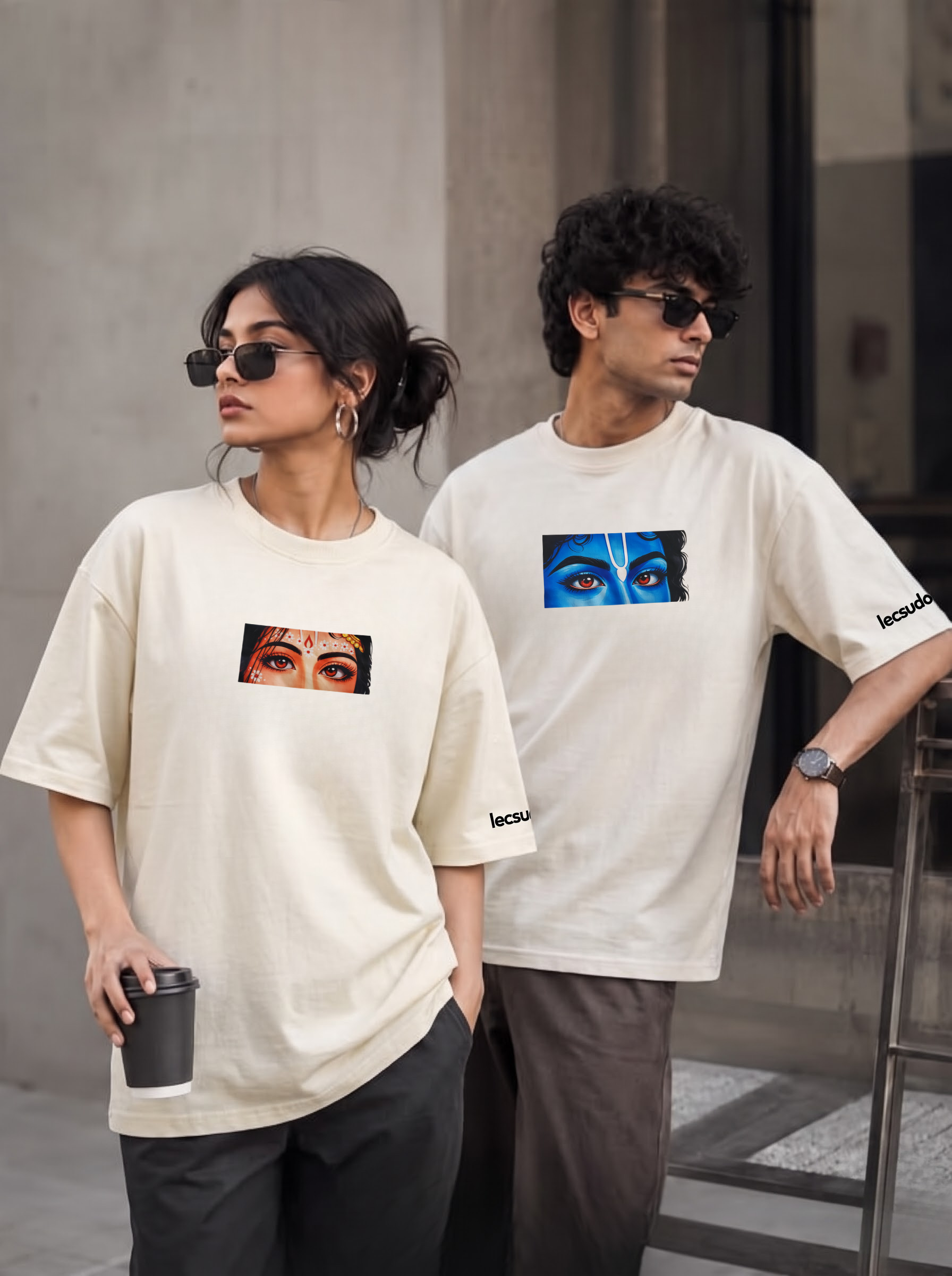 Radhe Krishna Couple Combo Premium Oversized T-Shirt