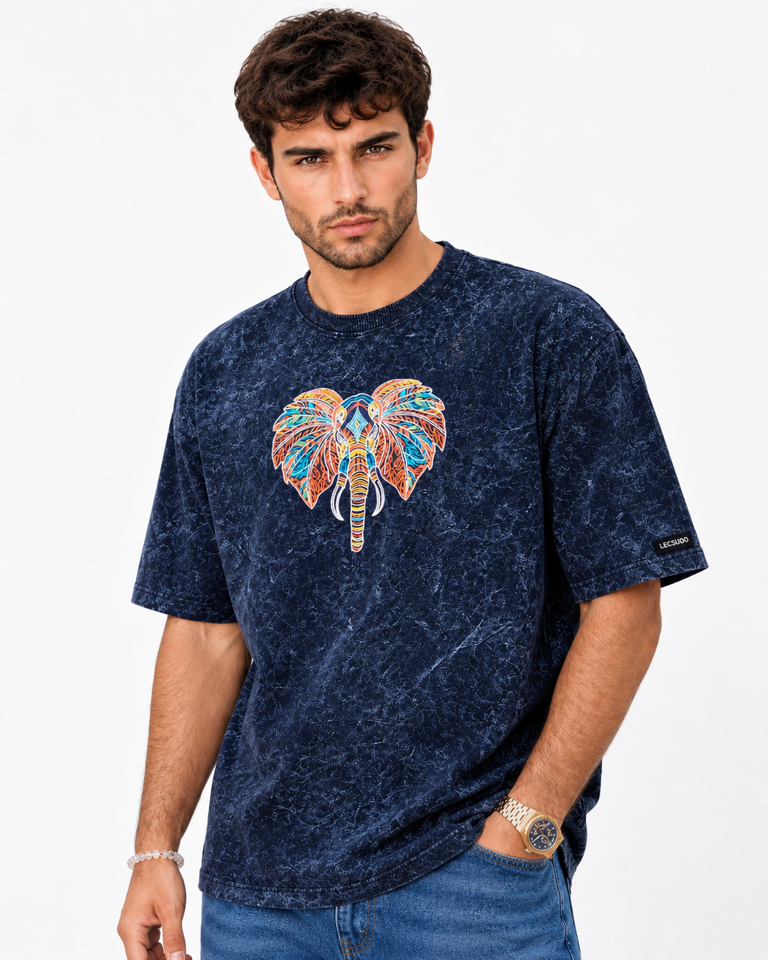 Elephant Oversized Acid Wash T-Shirt
