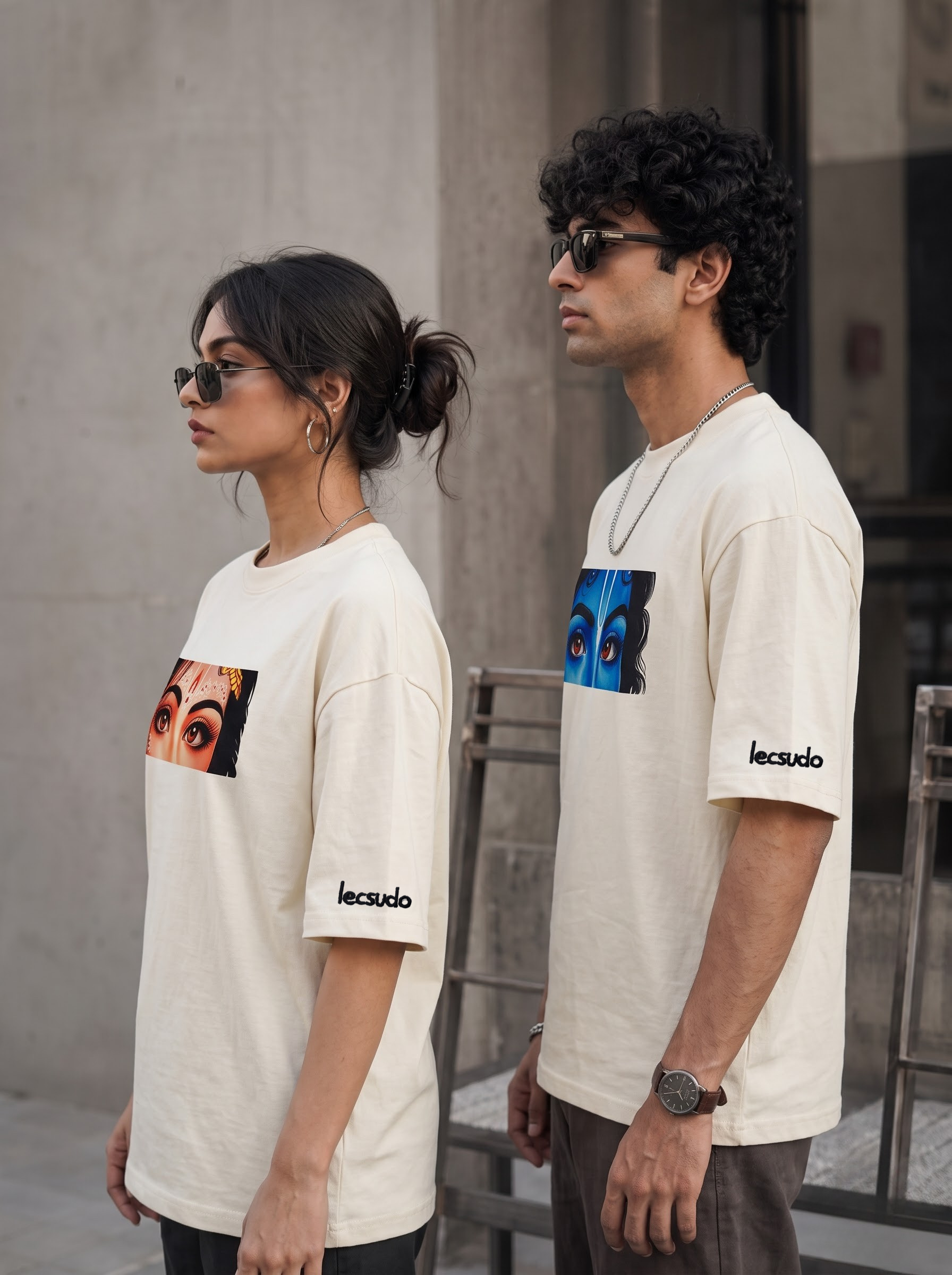 Radhe Krishna Couple Combo Premium Oversized T-Shirt
