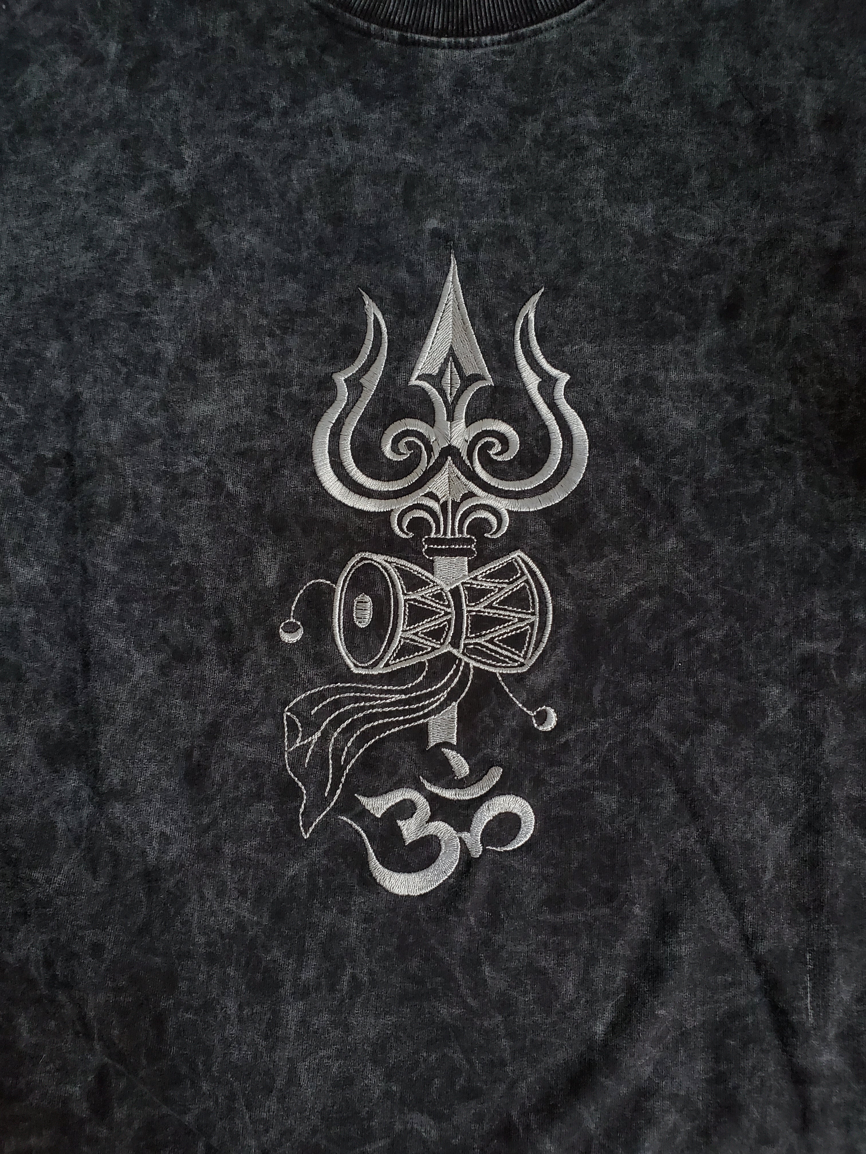 Trishul Embroidered Oversized Acid Wash T-Shirt