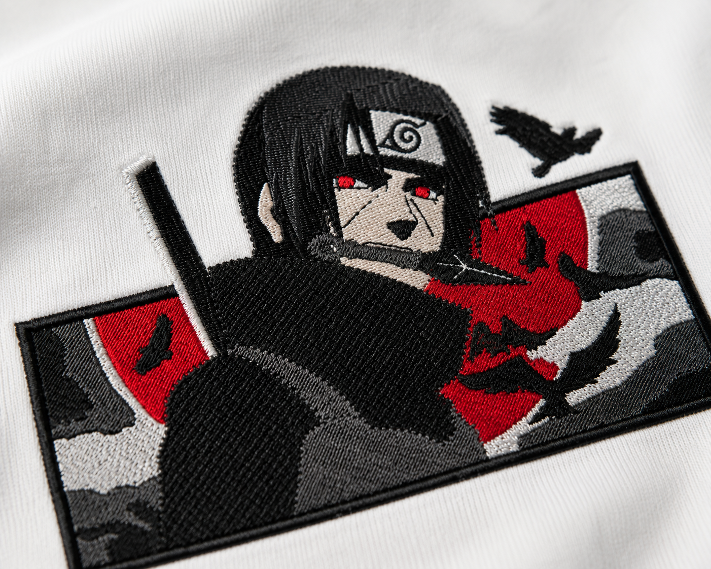 Itachi Embroidered Oversized T-Shirt – White