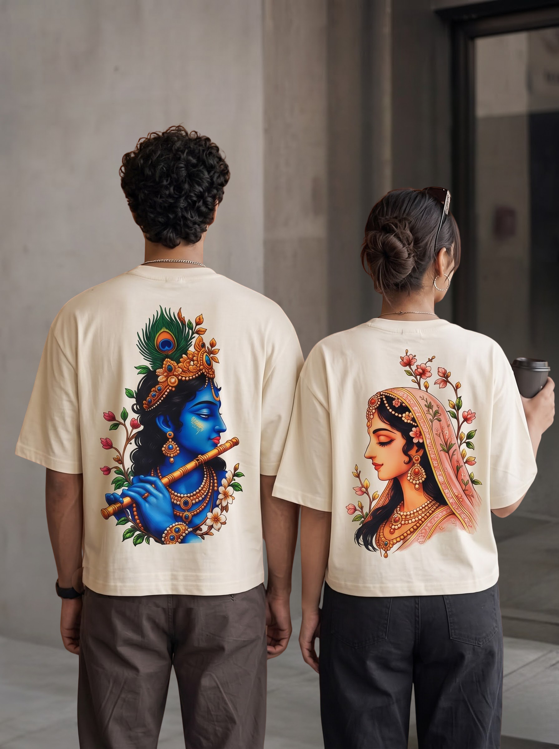 Radhe Krishna Couple Combo Premium Oversized T-Shirt
