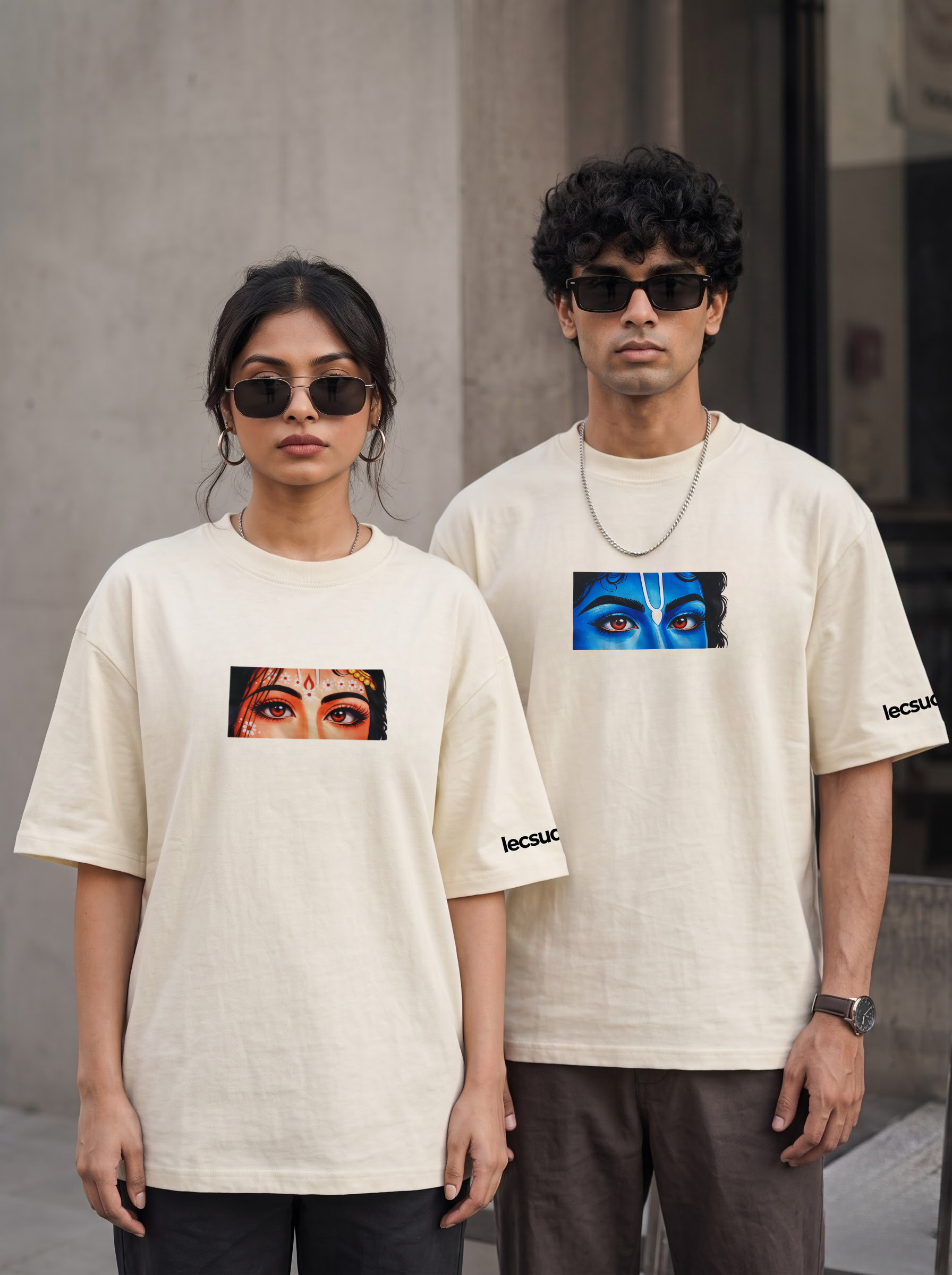 Radhe Krishna Couple Combo Premium Oversized T-Shirt