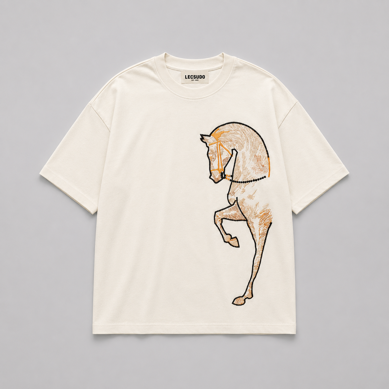 Embroidered Horse Oversized T-Shirt – Off White