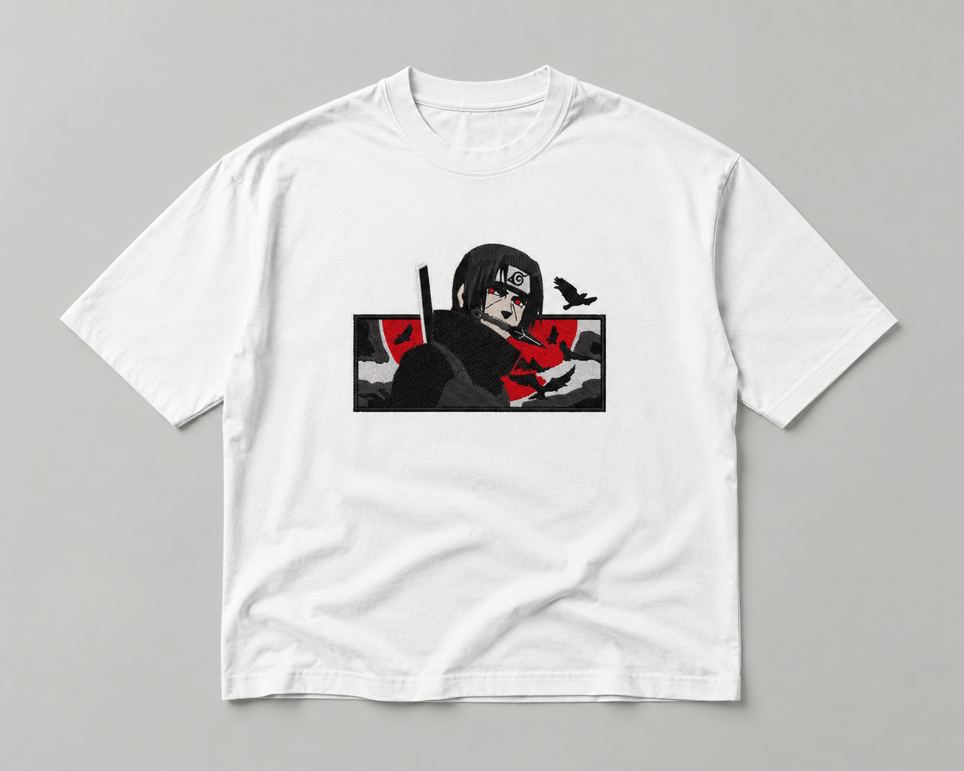 Itachi Embroidered Oversized T-Shirt – White