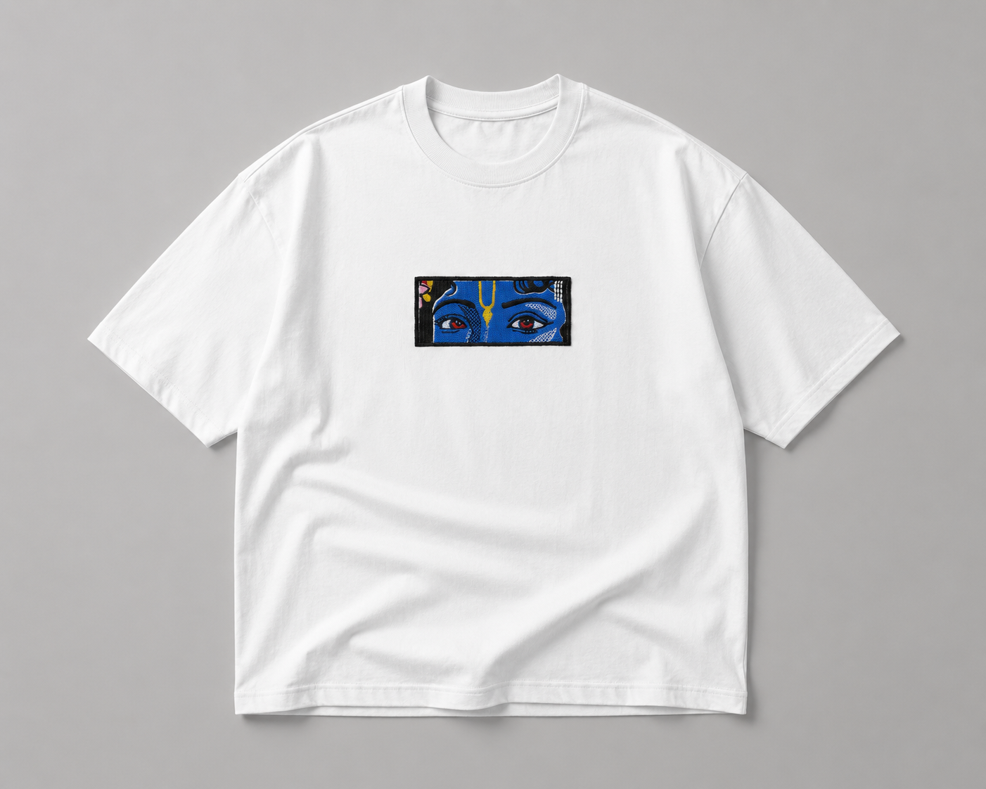 Divine Gaze Embroidered Oversized T-Shirt – White