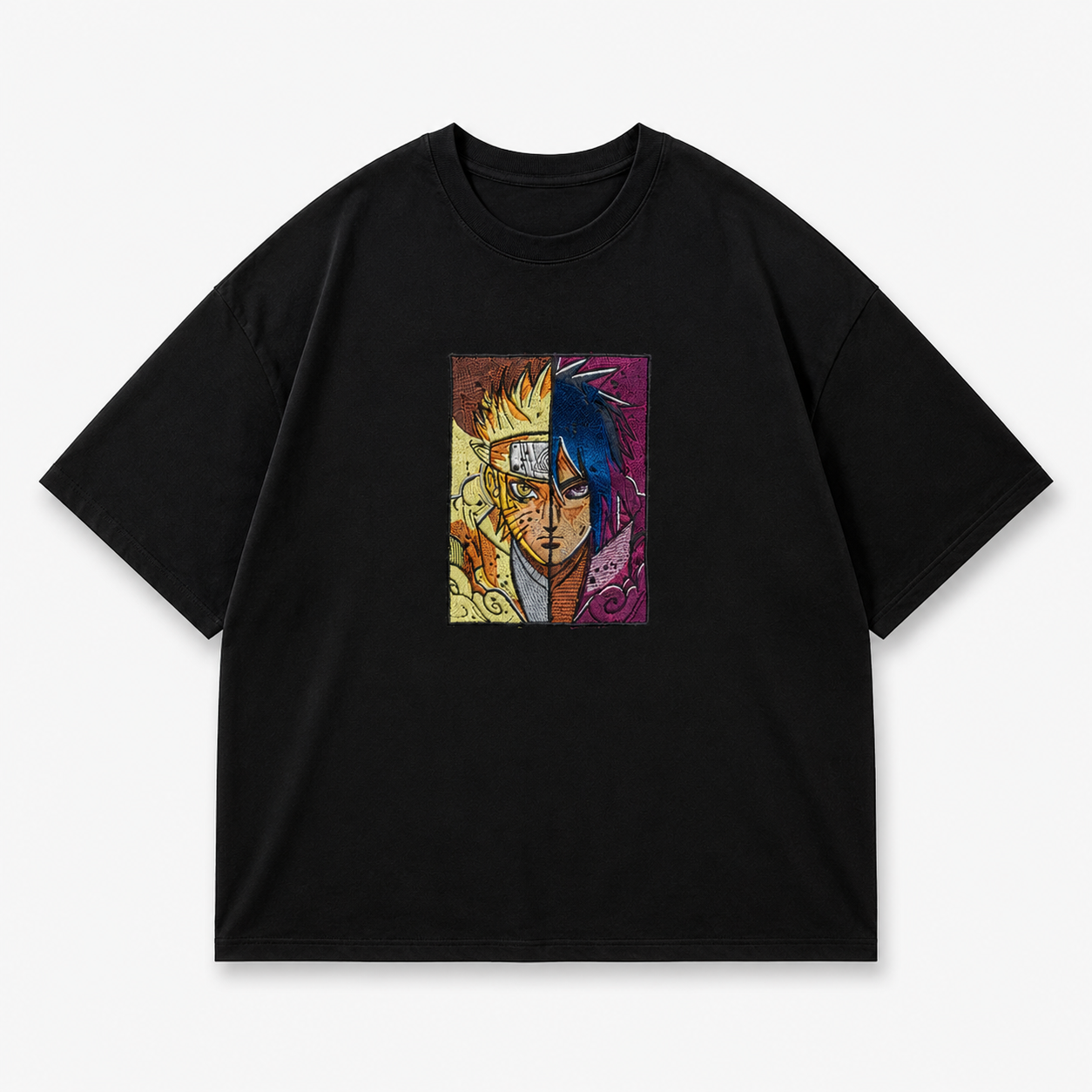 Naruto vs Sasuke Oversized Black T-Shirt