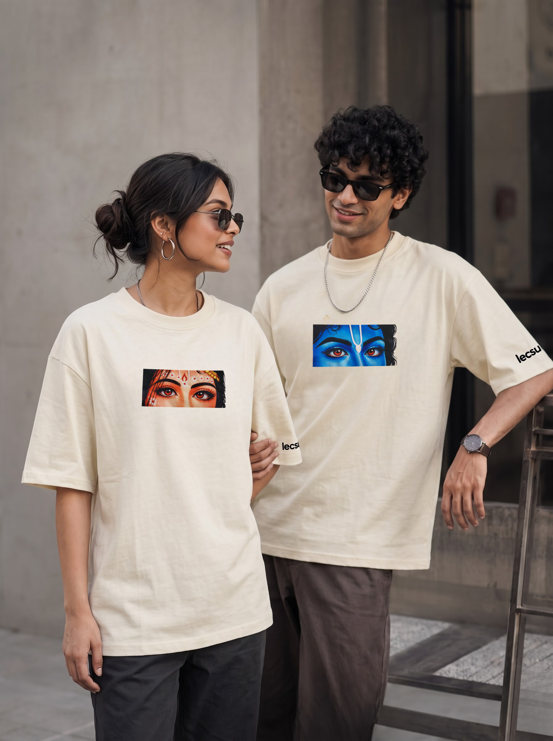 Radhe Krishna Couple Combo Premium Oversized T-Shirt