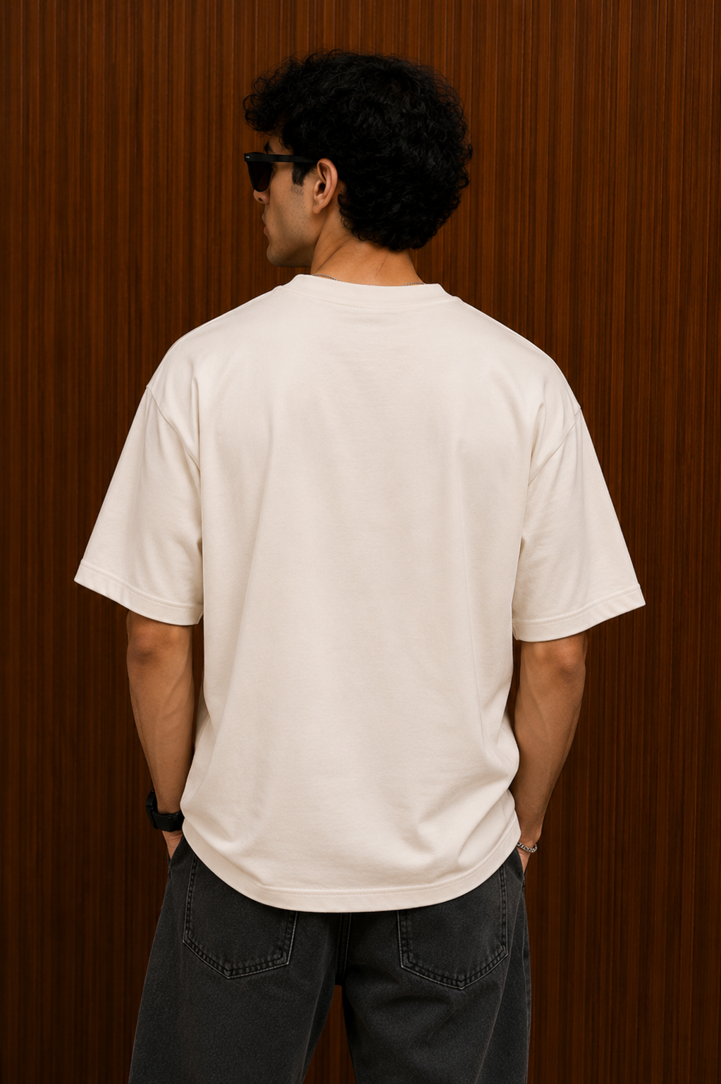 LECSUDO Signature Logo Embroidered Oversized T-Shirt – Off White