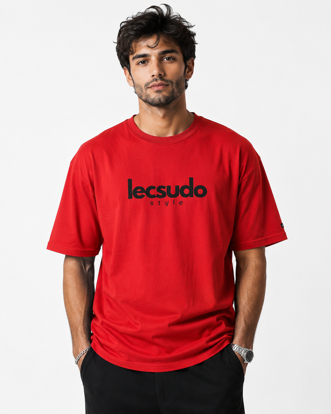 LECSUDO Signature Oversized Red T-Shirt