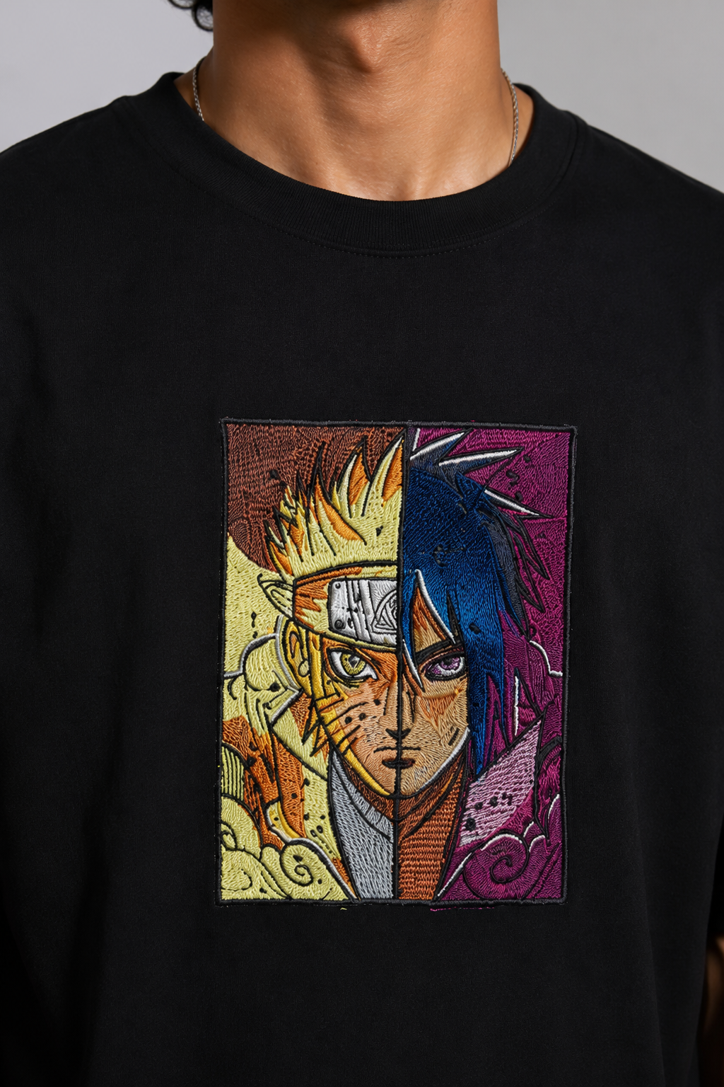Naruto vs Sasuke Oversized Black T-Shirt