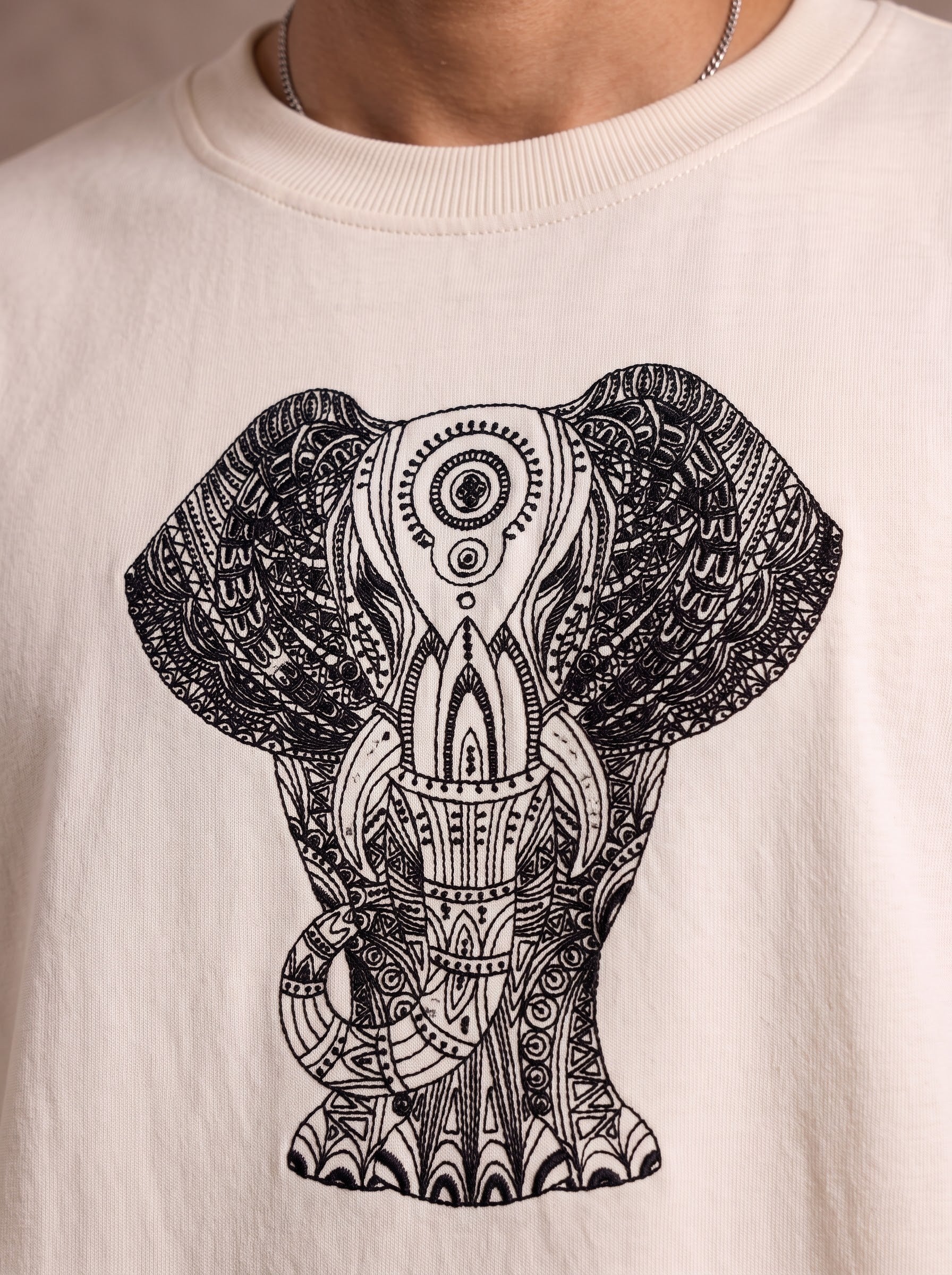 Gajanan Mandala Art Premium Embroidery T-Shirt
