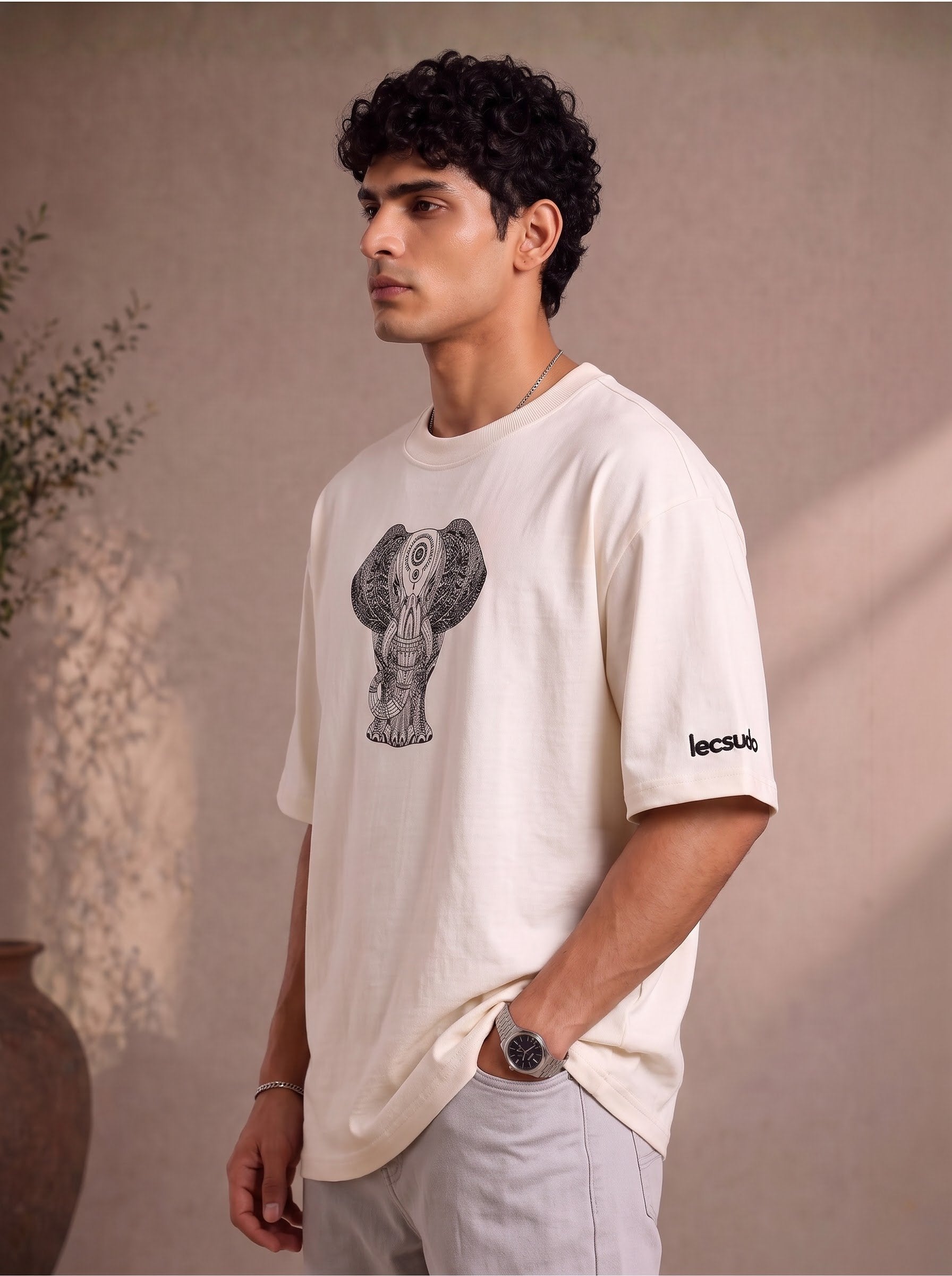 Gajanan Mandala Art Premium Embroidery T-Shirt