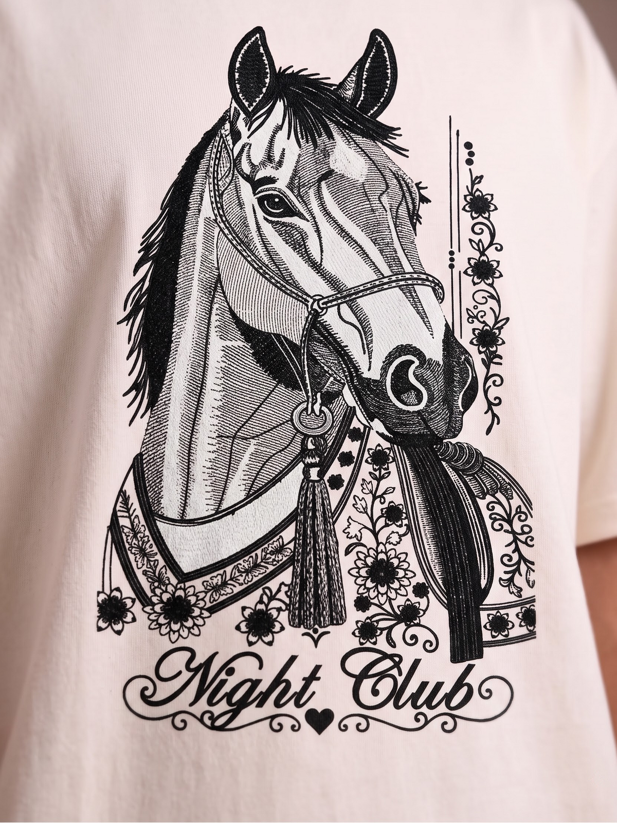 Night Club Premium Embroidery Horse Design T-Shirt