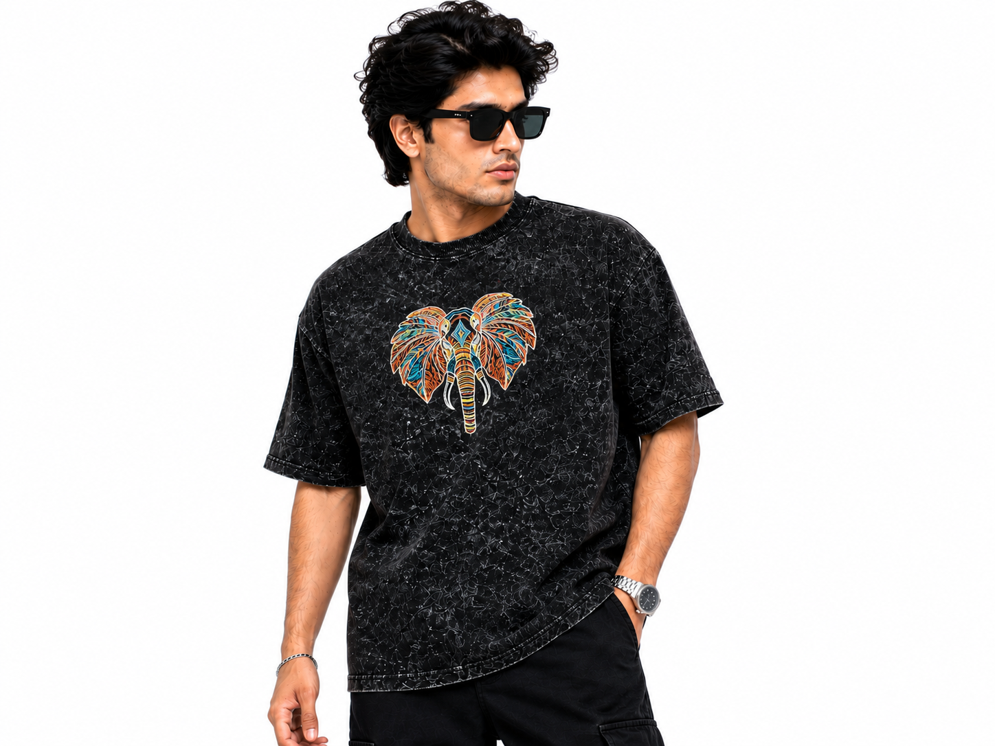 Elephant Oversized Acid Wash T-Shirt