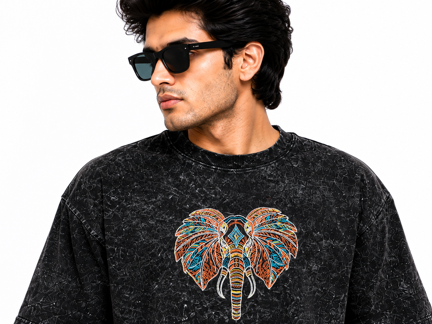 Elephant Oversized Acid Wash T-Shirt